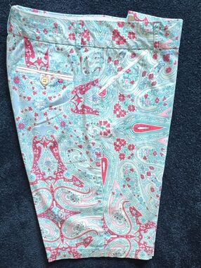 Peter Millar Paisley Bermuda Shorts in Coral & Aqua